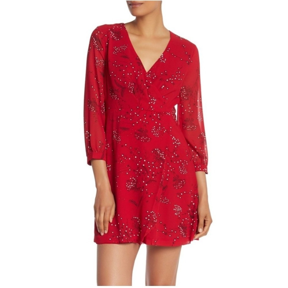Madewell Hazelwood Wrap Front Mini‎ Dress Women 8 Red Floral Chiffon Romantic